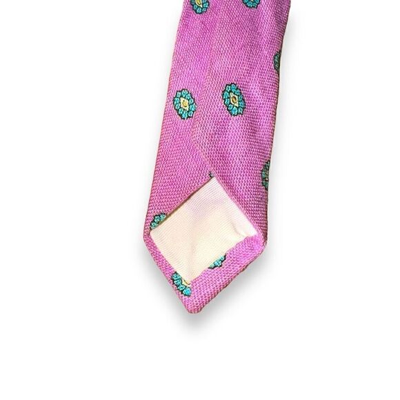 80s Chaps Ralph Lauren Pink & Green Silk & Linen Paisley Tie - Picture 6 of 6